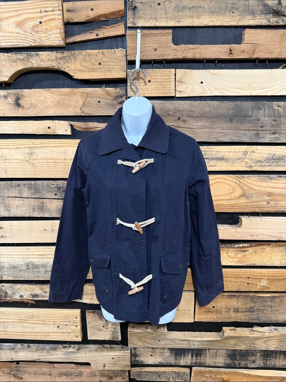 vintage Chaps women’s navy blue sailor canvas nautical toggle jacket size small